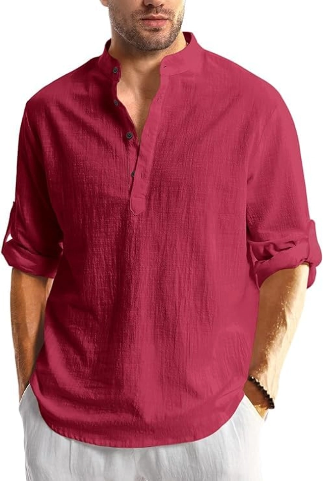 Cotton Solid Kurta for Men (Maroon, S)