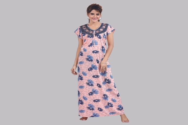 Hosiery Printed Nightdress for Women (Multicolor, Free size)