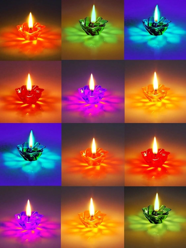 Plastic 3D Shadow Reflection Floating Diwali Diyas (Multicolor, Pack of 12)