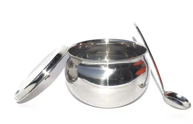 Stainless Steel Puja Ghee Container with Oil Brush (Silver, Set of 2)