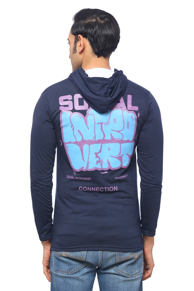 Polycotton Printed Hoodie for Men (Navy Blue, M)