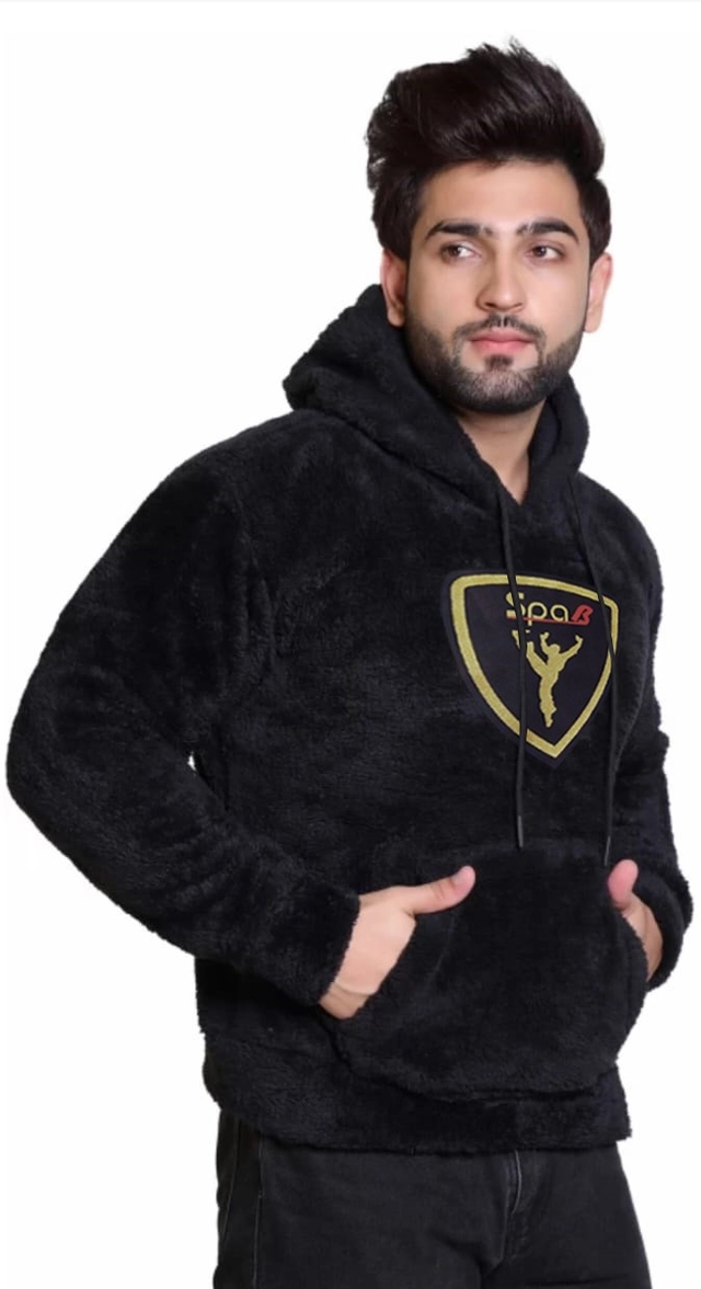 Wool Printed Hoodie for Men (Black, XL)