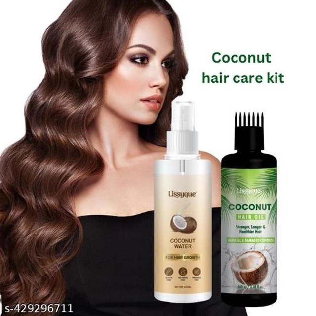  Lissyque Coconut Water hair Spray For Hair Regrowth (100 ml), coconut hair oil 100 ml, | Hair Spray for Regrowth | coconut Hair Mist | Adds Shine | Helps Reduce Hairfall | Strengthens Hair care combo kit