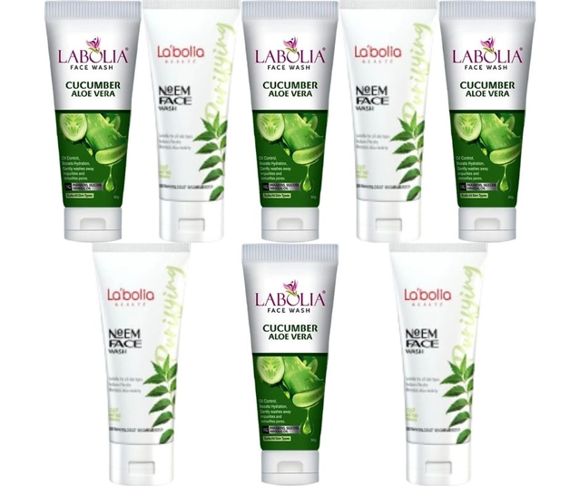 Combo of Labolia Beaute 4 Pcs Neem & 4 Pcs Cucumber Aloe Vera Face Washes (50 g, Set of 8)