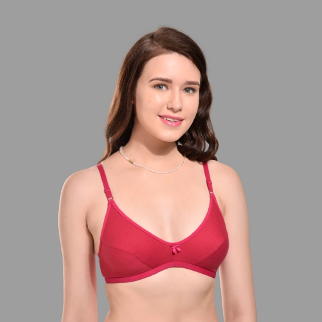 Hosiery Solid Non-Padded Bra for Women (Dark Pink, 28)