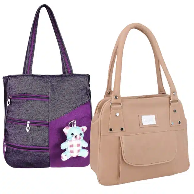 Handbags for Women (Purple & Beige, Pack of 2)