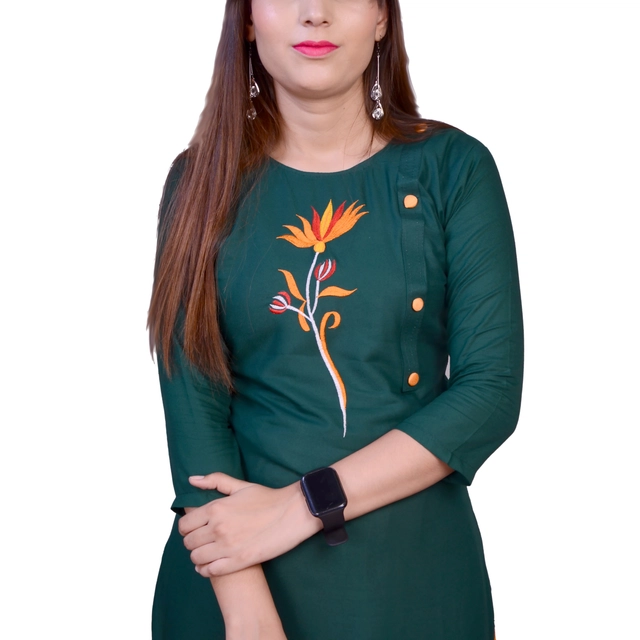 Rayon Embroidered Kurti for Women (Green, S)