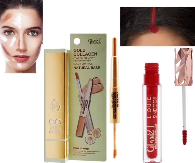 Glam 21 Gold Collagen Concealer with Waterproof Liquid Sindoor (Set of 2)