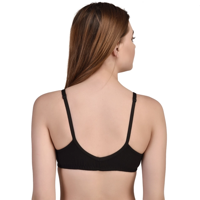 Cotton Solid Front Open Non-Padded Bra for Women (Black & Beige, 30) (Pack of 2)