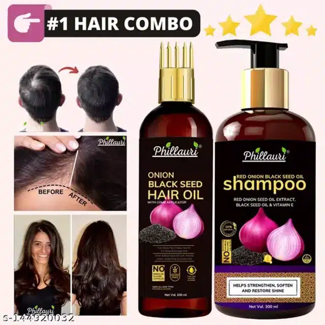 Phillauri Red Onion Shampoo (100 ml) with Hair Growth Oil (300 ml) (Set of 2)