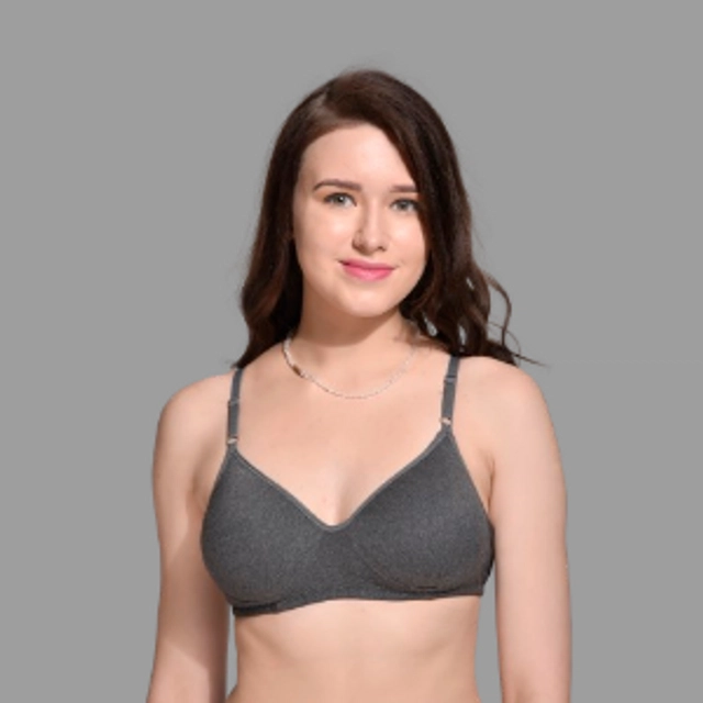 Cotton Blend Solid Lightly-Padded Bra for Women (Dark Grey, 28)