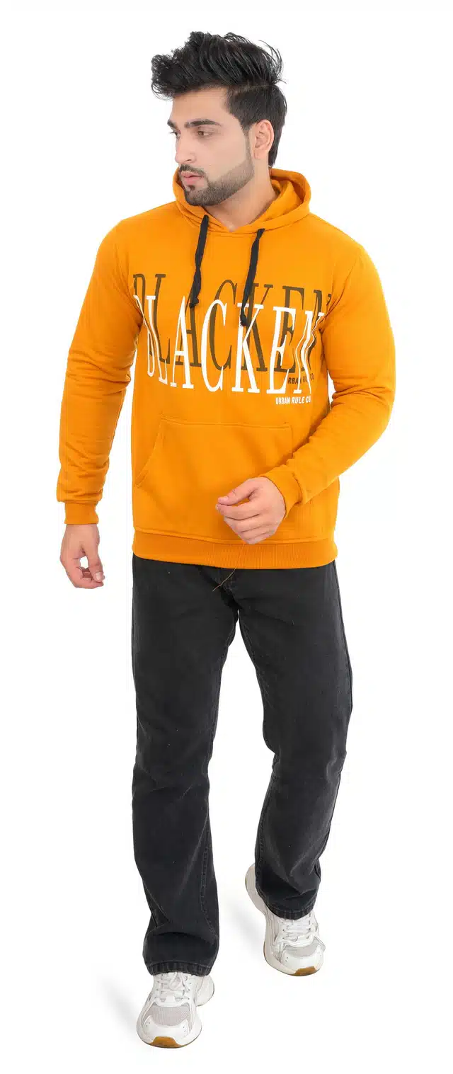 Men's Printed Hooded Sweatshirt (Mustard, XS) (SS-127)