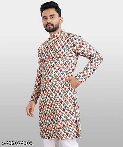 Cotton Printed Kurta with Pyjama for Men (S, Multicolor)