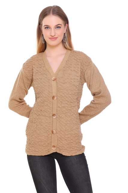 Elegant Women Lakra Knitted Woolen Cardigan & Sweaters (Beige, Free Size) (R123)