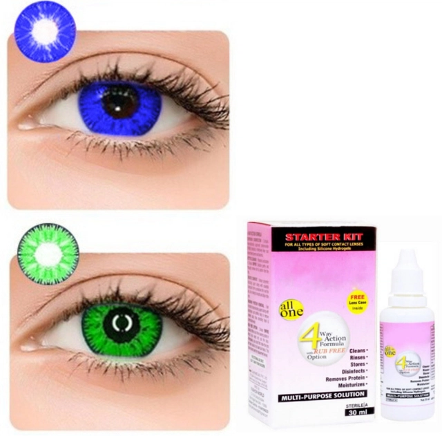 Colored Zero Power Contact Lenses for Men & Women (Blue & Green, 8.6 mm) (Pack of 2)