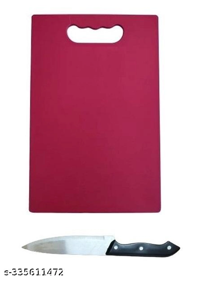 Plastic Chopping Board with Knife (Multicolor, of 1)