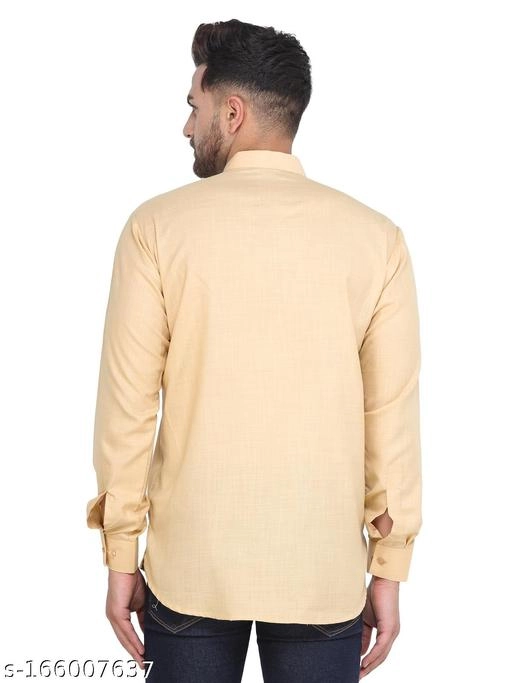 Cotton Blend Solid Short Kurta for Men (Beige, S)