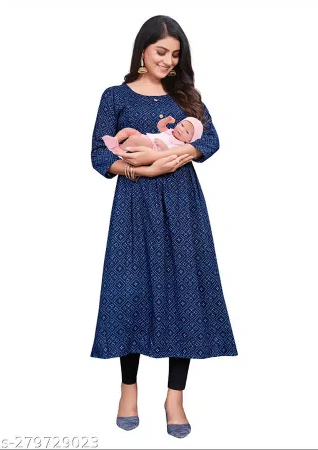 Rayon Baby Feeding Kurti for Women (Navy Blue, M)