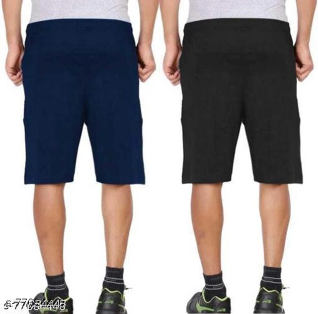 Cotton Shorts for Men (Black & Navy Blue, 32) (Pack of 2)