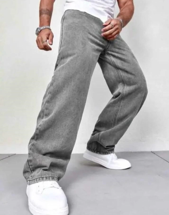 Denim Baggy Jeans for Men (Grey, S)