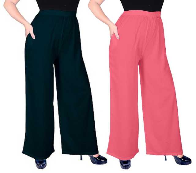 Mevaba Casual Viscose Blend Women Solid Palazzo (Pack Of 2, Teal Blue & Coral) (SS-140)