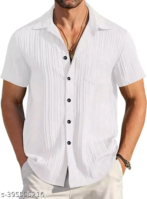 Half Sleeves Solid Shirt for Men (White, M)