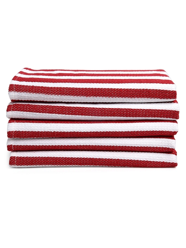 Cotton Striped Face & Hand Towels (Red, Pack of 5 ) (34x14 inches)