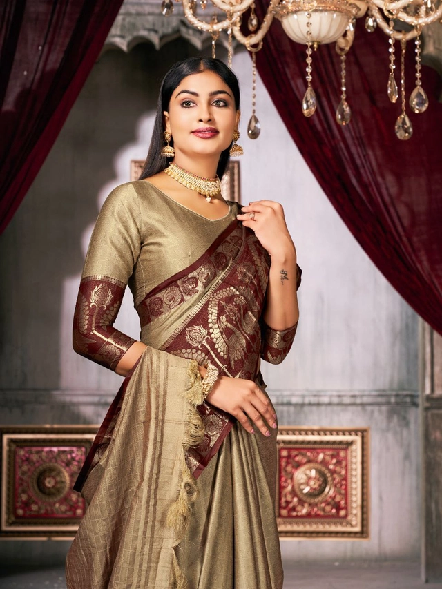 Cotton Silk Woven Saree for Women (Brown, 6.3 m)