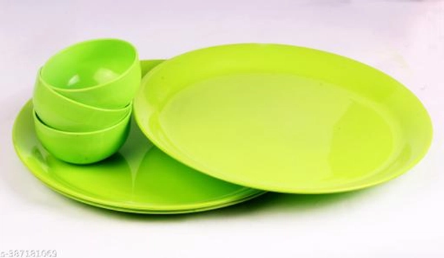 Plastic Plates (3 Pcs) with (3 Pcs) Bowls (Multicolor, Set of 2)