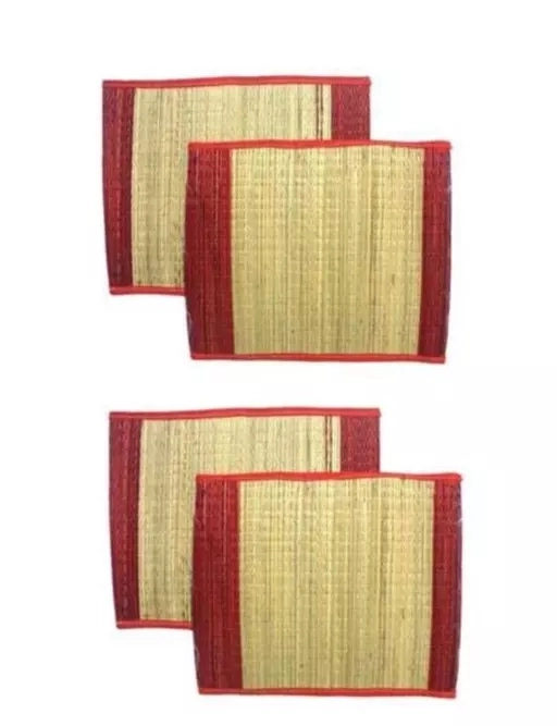 Natural Natural Grass Pooja Mats (Red & Brown, Pack of 4) (Multicolor, Pack of 4)