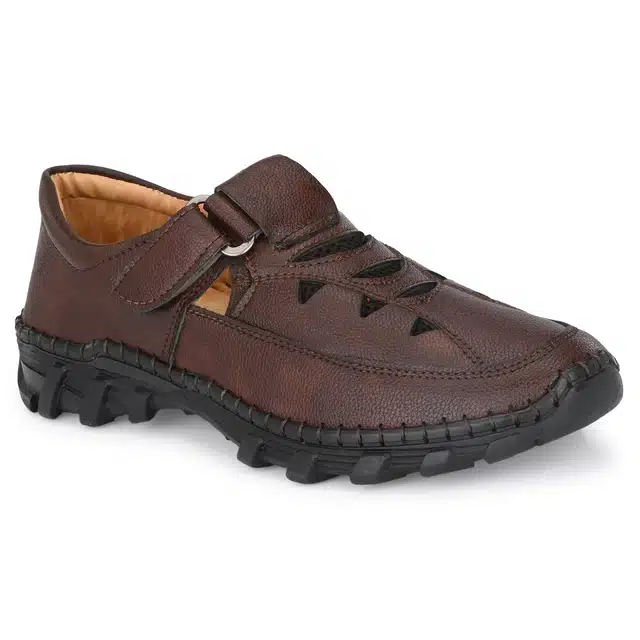 Men's Velcro Casual Shoes (Brown, 8) (JF-82)