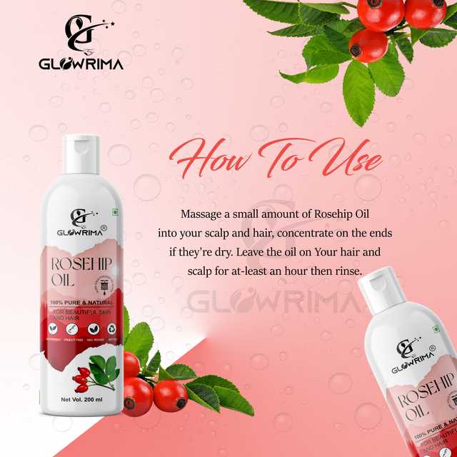 Glowrima 100% Rosehip Essential Oil For Face, Hair & Skin, Reduces Acne Scars (200 ml) (G-895)