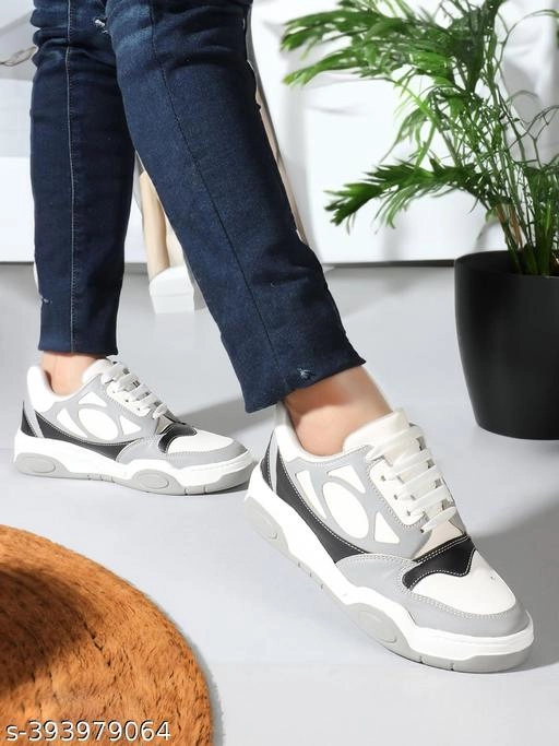 Casual Shoes for Women (Grey & White, 7)