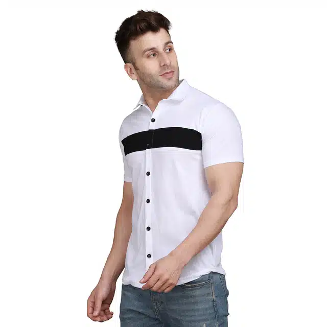 Men Solid Spread Collar Shirt (White, S) (RSC-286)