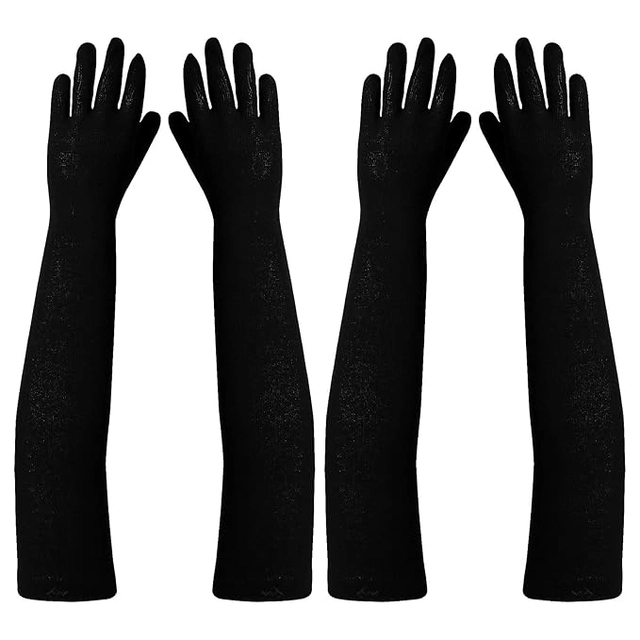 Cotton Solid Full Hand Gloves for Men & Women (Black, Set of 2)