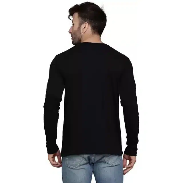 Men's Printed Round Neck T-shirt (Black, L)