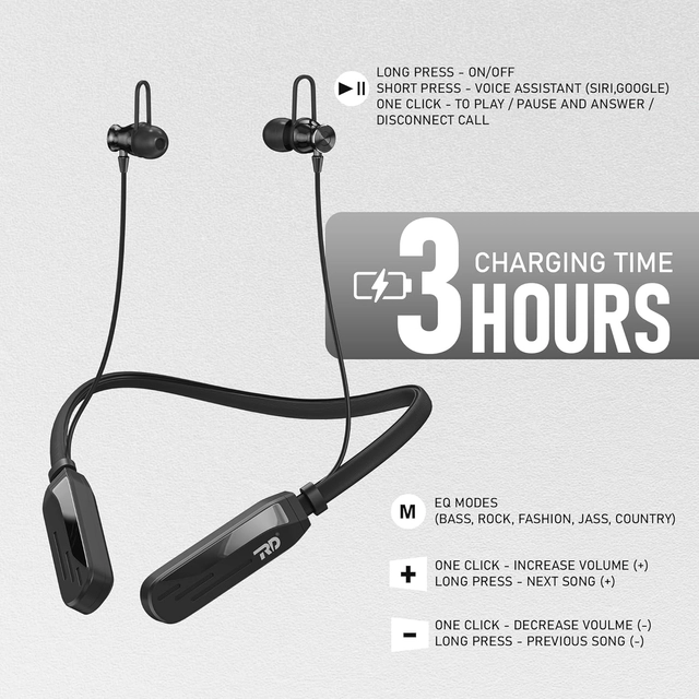 Rechargeable Wireless Bluetooth in-Ear Neckband (Black)