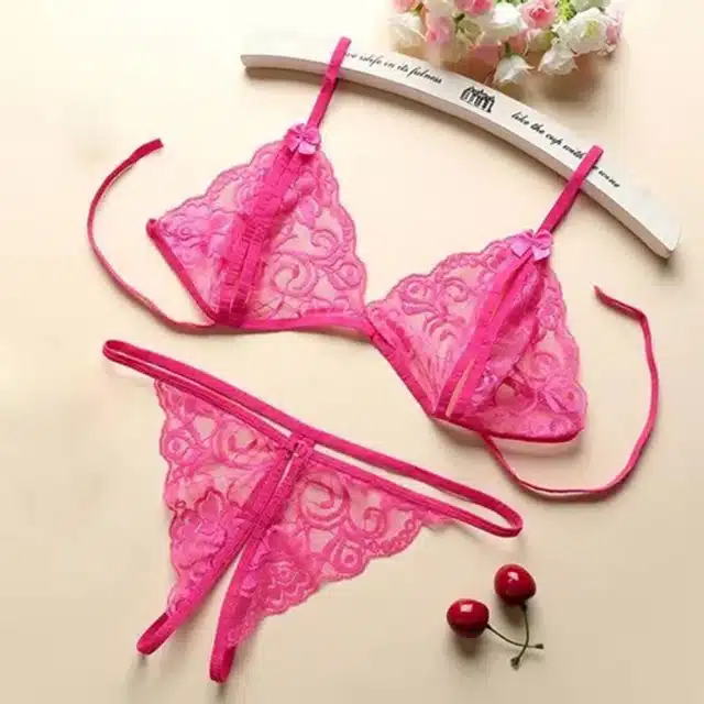 Women's Bra and Panty Set (Pink, Free Size) (Set of 1) (F-1257)
