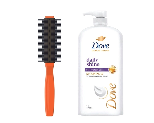 Plastic Hair Roller Comb with Dove Daily Shine Shampoo (1000 ml) (Set of 2)