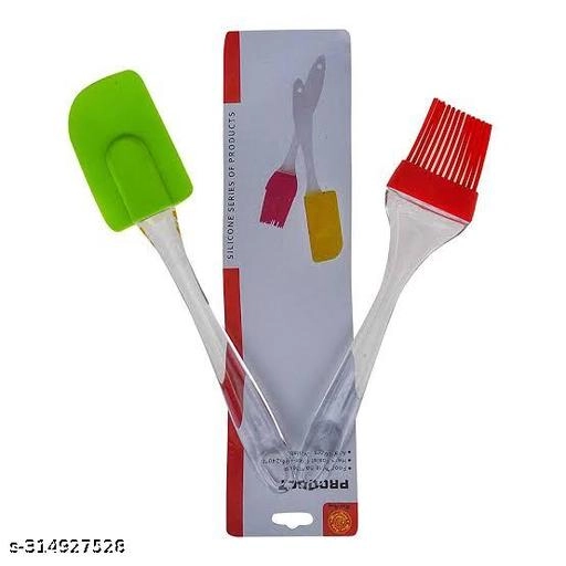 Silicone Spatula with Oil Brush for Kitchen (Multicolor, Set of 2)