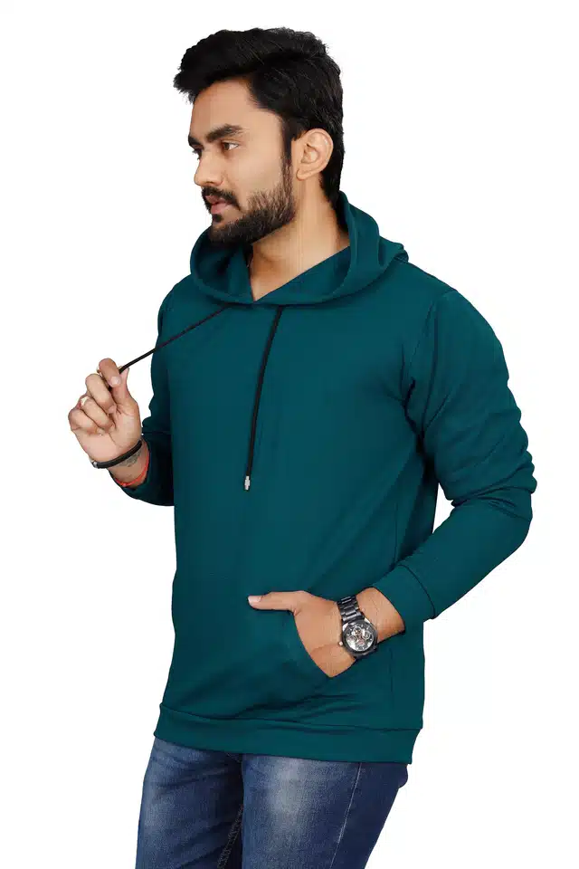 Men's Solid Sweatshirt (Teal Green, M) (DMI-21)