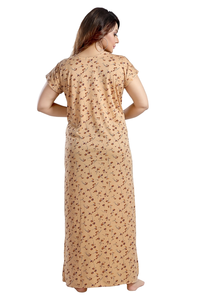 Hosiery Printed Nightdress for Women (Mustard, M)