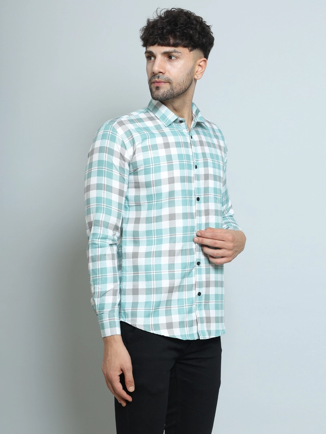 Full Sleeves Checked Shirt for Men (Green, M)