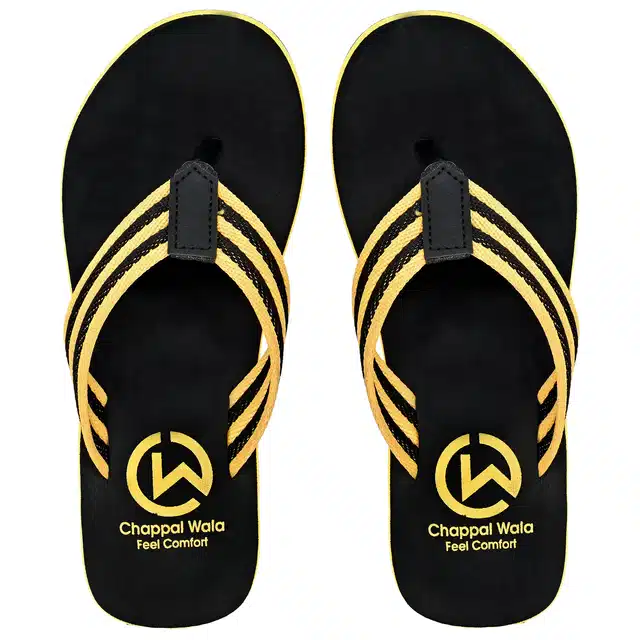 Flip Flops for Men (Black & Yellow, 12)