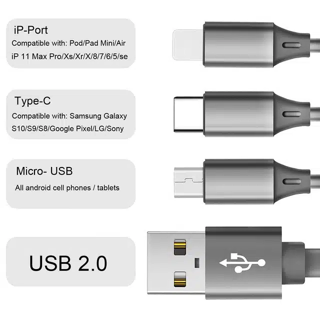 3-in-1 USB Charging Cable (Assorted)