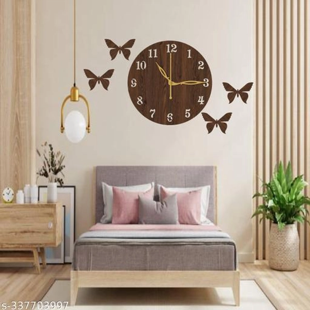 Wooden Wall Clock for Home (Brown)