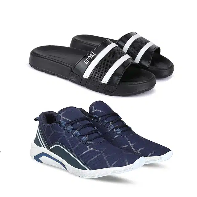 Combo of Sliders & Sports Shoes for Men (Pack of 2) (Multicolour, 9)