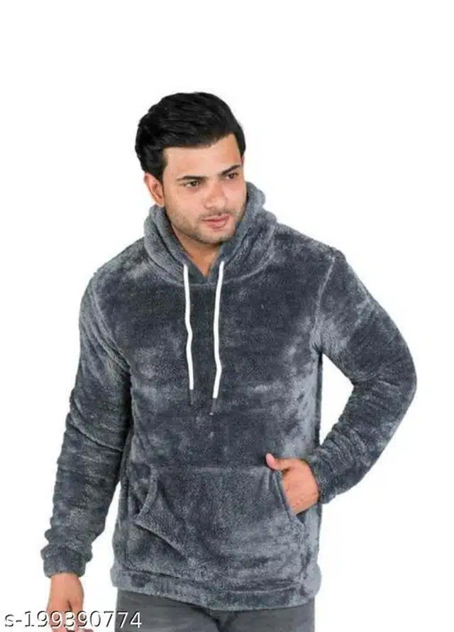 Woolen Full Sleeves Hooded Sweatshirt for Men (Dark Grey, M)