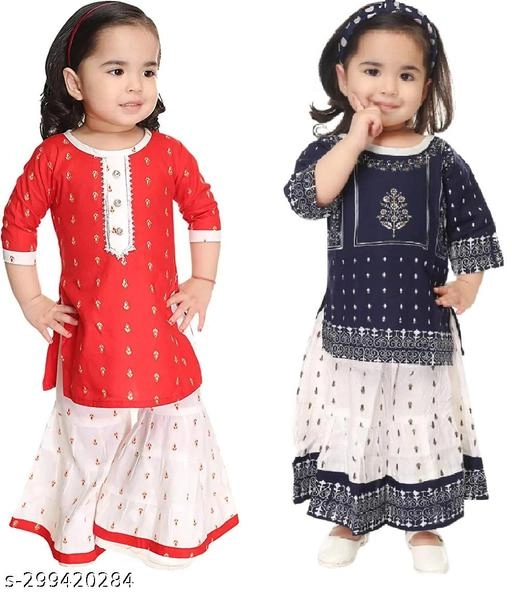 Rayon Kurta Set for Girls (Multicolor, 0-3 Months) (Pack of 2)