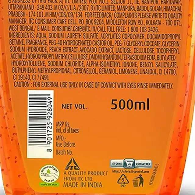 Fiama Shower Gel Peach & Avocado, Body Wash with Skin Conditioners for Soft Moisturised Skin, 500 ml